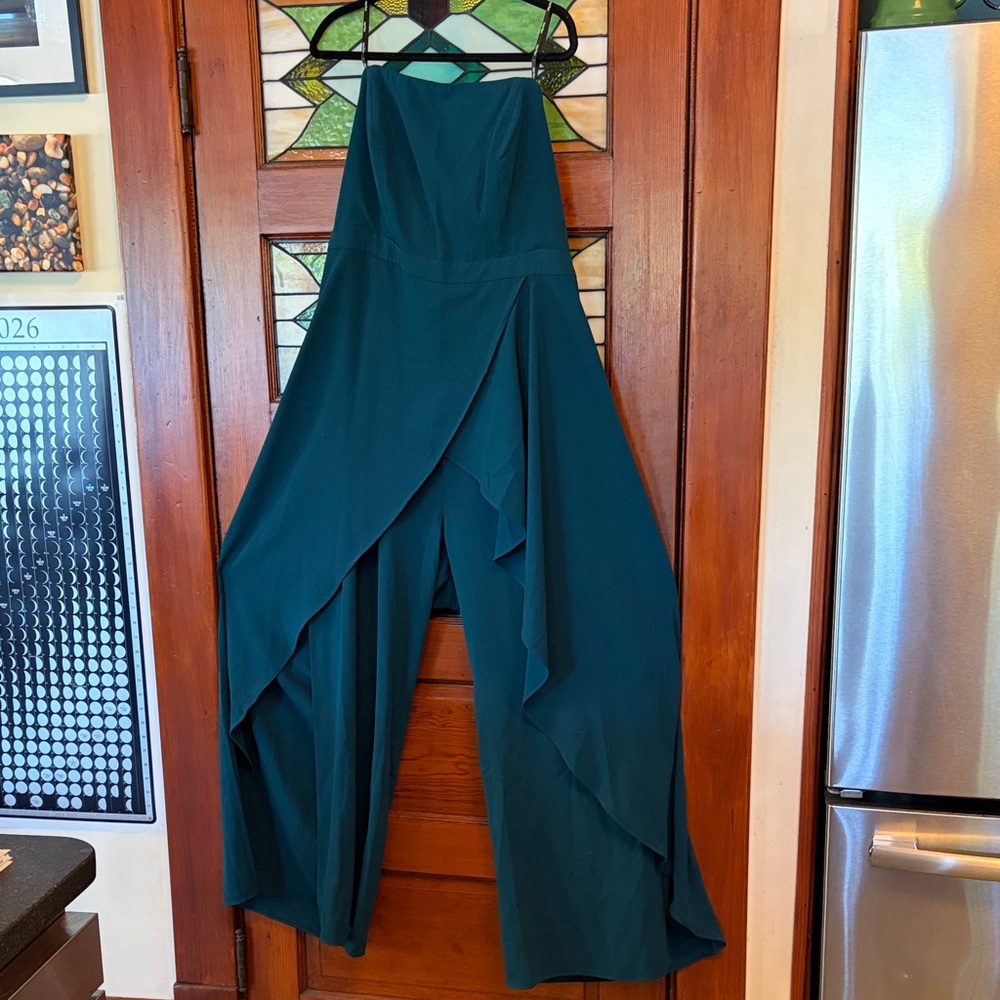 City Chic Strapless Teal Green Overlay Jumpsuit